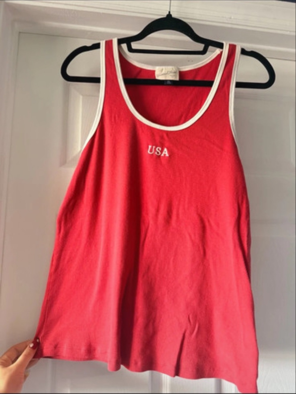 Universal Thread Red Tank with White Trim and USA Embroidery